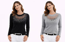 Load image into Gallery viewer, Long sleeve shorter style sweater with mesh front &amp; lots of bling (sequins)
