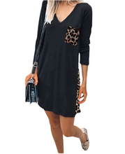 Load image into Gallery viewer, Black long sleeve dress with leopard print
