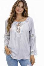 Load image into Gallery viewer, Long sleeve blouse with crochet insert
