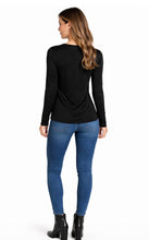 Load image into Gallery viewer, Black cut out round neck long sleeve top
