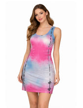 Load image into Gallery viewer, Multi coloured tie dye dress with crochet back
