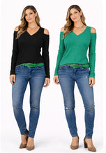 Load image into Gallery viewer, Cold shoulder v-neck long sleeve top
