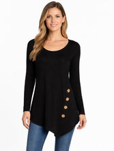 Load image into Gallery viewer, Long sleeve top with asymmetrical hem and decorative buttons
