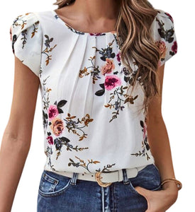 White floral pleated blouse