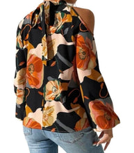 Load image into Gallery viewer, Black floral open shoulder blouse
