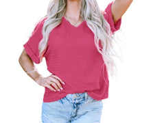 Load image into Gallery viewer, Pink textured tee with rolled sleeves
