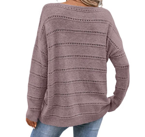 Hollow out dusty pink sweater with drop shoulder