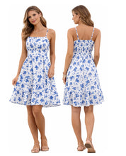 Load image into Gallery viewer, White floral dress with ruffle &amp; spaghetti straps
