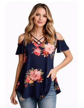 Load image into Gallery viewer, Cold shoulder floral criss cross top
