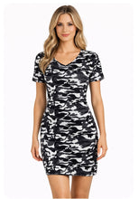 Load image into Gallery viewer, Short sleeve grey camouflage dress with v neck
