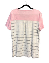 Load image into Gallery viewer, Pink striped tee with crochet pocket
