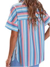 Load image into Gallery viewer, Loose fitting striped short sleeve blouse
