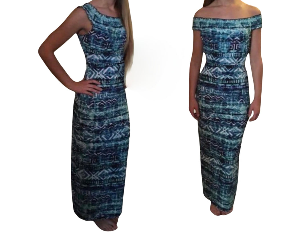 Blue patterned maxi dress