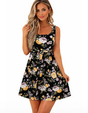 Load image into Gallery viewer, Black floral zippered sleeveless dress

