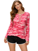Load image into Gallery viewer, Long sleeve lace up camouflage top
