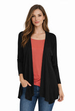 Load image into Gallery viewer, Open front high-low draped front cardigan
