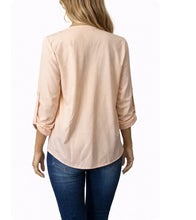 Load image into Gallery viewer, Peach blouse with zipper and button up sleeves
