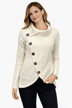 Load image into Gallery viewer, Crossover waffle knit sweater with 5 decorative buttons
