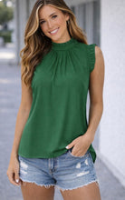 Load image into Gallery viewer, Bright green blouse with pleated front and frilled trim

