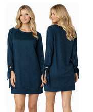 Load image into Gallery viewer, Thick, super soft blue sweater dress with tie up sleeves
