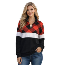 Load image into Gallery viewer, Red Buffalo plaid colorblock pullover
