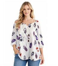 Load image into Gallery viewer, Feather pattern 1/2 sleeve blouse
