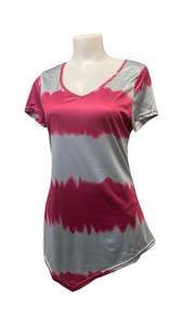 Tie dye v-neck top with irregular hem