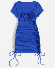 Load image into Gallery viewer, Royal blue midi tie up dress with adjustable length
