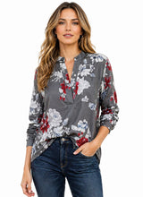 Load image into Gallery viewer, Button up floral blouse with 3/4 sleeve option.
