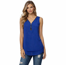 Load image into Gallery viewer, Layered sleeveless top with zipper and criss cross back
