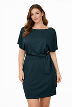 Load image into Gallery viewer, Teal batwing fitted dress with belt
