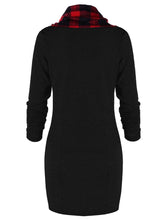 Load image into Gallery viewer, Black with red plaid trim cowl neck tunic/sweater dress
