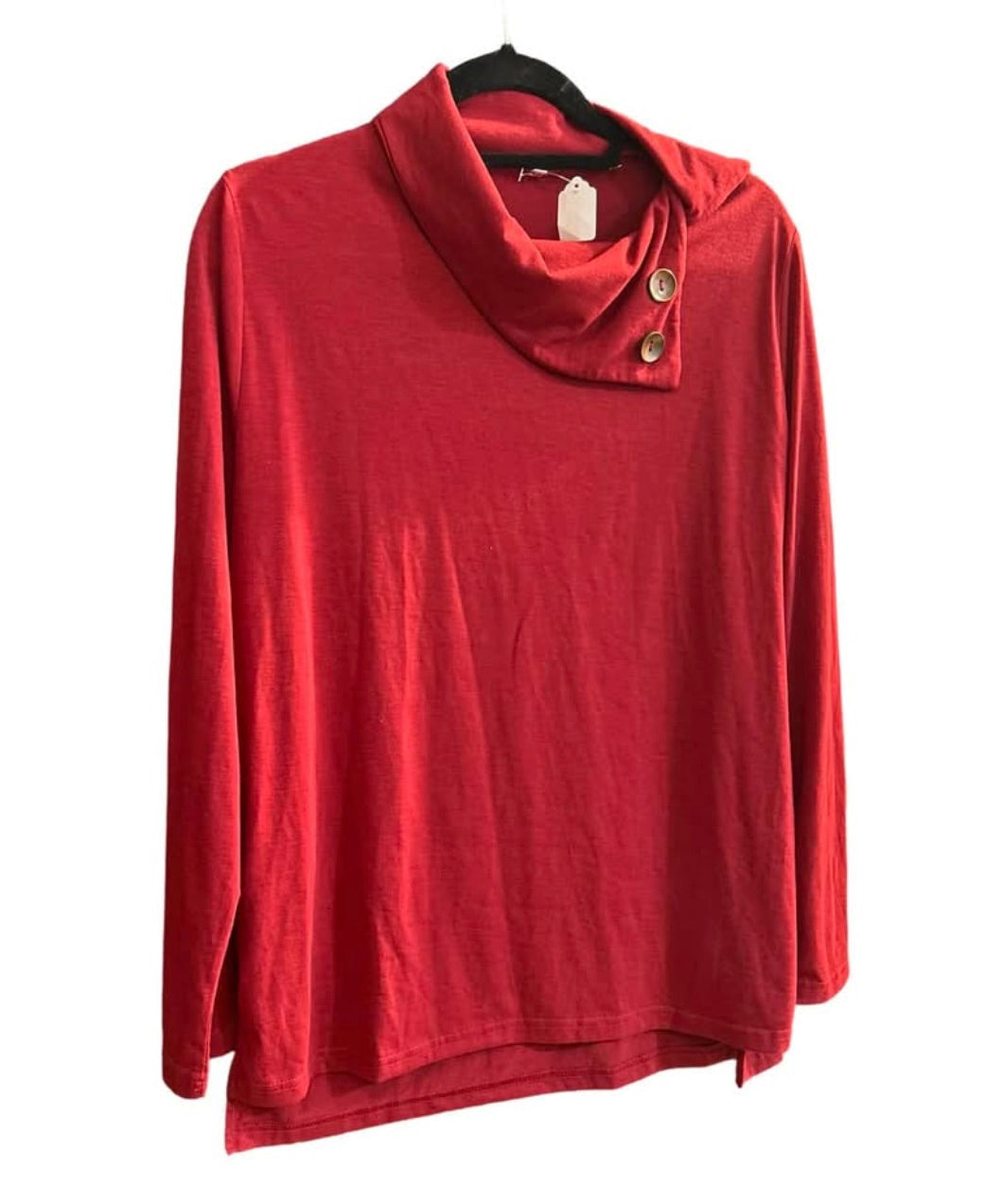 Red sweater with decorative buttons