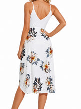 Load image into Gallery viewer, White wrap floral print tie up dress
