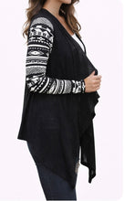 Load image into Gallery viewer, Open front draped cardigan with patterned sleeves
