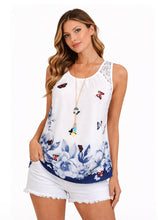 Load image into Gallery viewer, Sleeveless top with butterfly/floral pattern and upper lace
