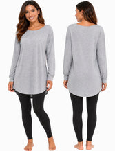Load image into Gallery viewer, Grey casual high/low dress with long sleeves and round neck
