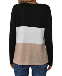 Khaki colorblock waffle knit long sleeve top