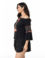 Load image into Gallery viewer, Off the shoulder top with tassel on sleeves

