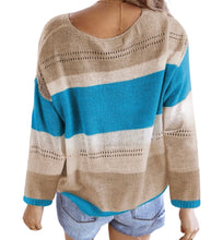 Load image into Gallery viewer, Hollow out V- neck color block sweater
