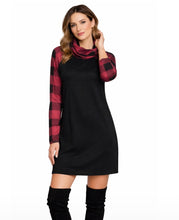 Load image into Gallery viewer, Black dress with wine red plaid sleeves
