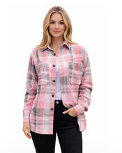 Load image into Gallery viewer, Pink plaid shirt with upper pockets

