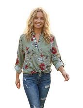 Load image into Gallery viewer, Button up floral blouse with 3/4 sleeve option.
