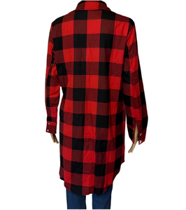 Plaid long shacket with snaps and pockets