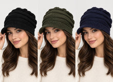 Load image into Gallery viewer, Messy bun/ponytail knit hat with brim
