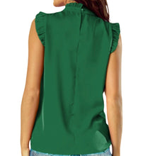 Load image into Gallery viewer, Bright green blouse with pleated front and frilled trim
