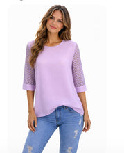Load image into Gallery viewer, 3/4 sleeve light purple blouse with lace

