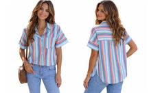 Load image into Gallery viewer, Loose fitting striped short sleeve blouse
