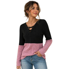 Load image into Gallery viewer, Super soft pink colorblock sweater with crisscross
