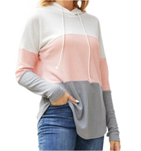 Load image into Gallery viewer, Pink color block waffle knit hoodie
